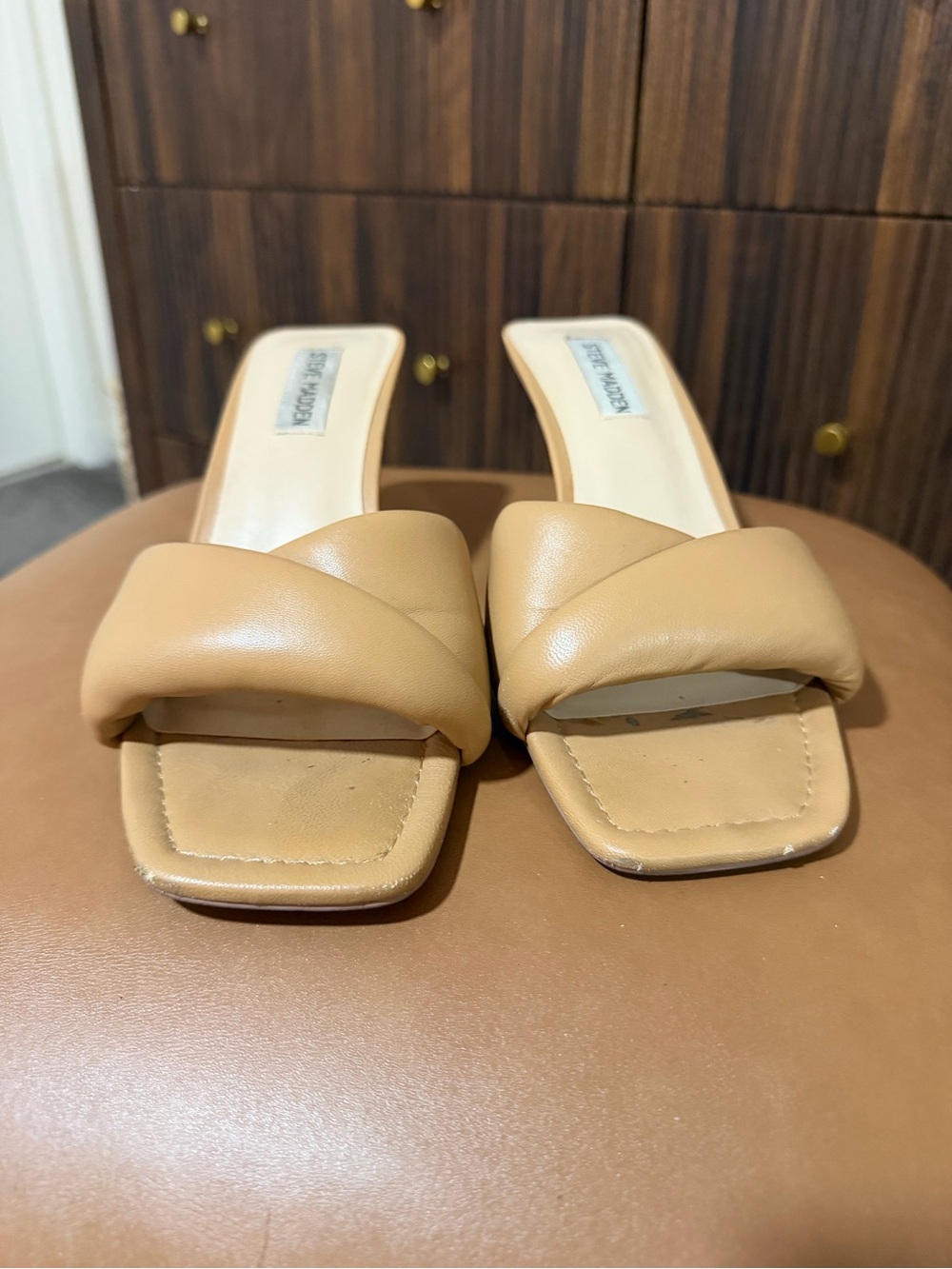 Steve Madden Tan Padded Slide Heels